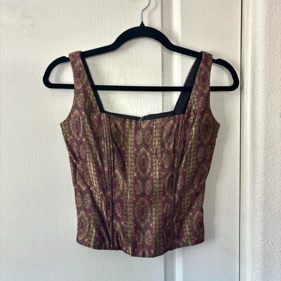 Gunne Sax Green and purple vintage iridescent corset top paisley - Picture 1 of 7